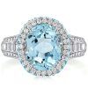 Halo Aquamarine Engagement Ring - Oval Cut Sterling Silver Promise Ring