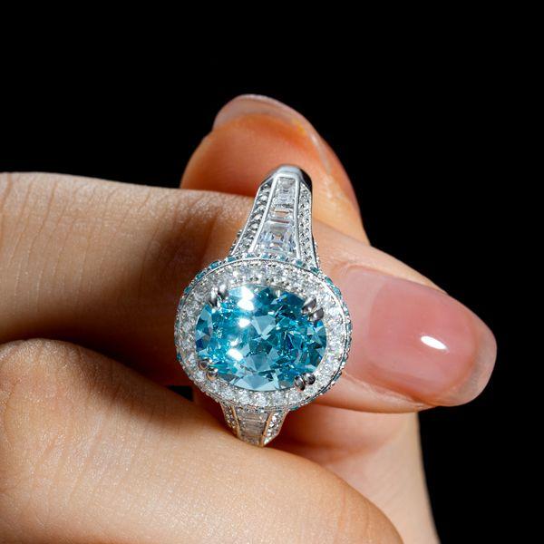 Halo Aquamarine Engagement Ring - Oval Cut Sterling Silver Promise Ring