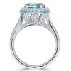 Halo Aquamarine Engagement Ring - Oval Cut Sterling Silver Promise Ring