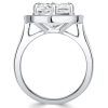 Emerald Cut Halo Ring - 925 Sterling Silver Engagement Promise Ring