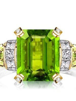 Vintage Emerald Cut Peridot Engagement Ring in Sterling Silver