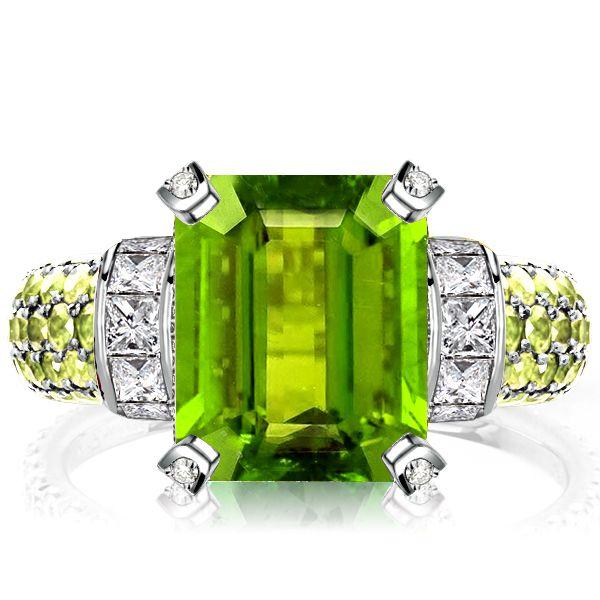 Vintage Emerald Cut Peridot Engagement Ring in Sterling Silver