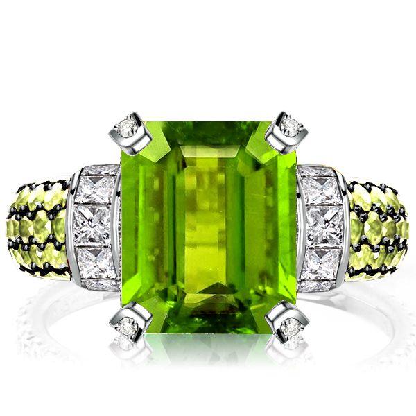 Vintage Emerald Cut Peridot Engagement Ring in Sterling Silver