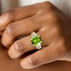 Vintage Emerald Cut Peridot Engagement Ring in Sterling Silver