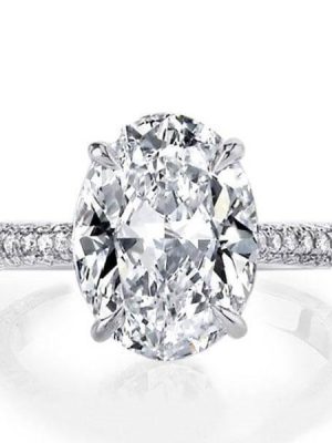 Oval Created White Sapphire Engagement Ring in Sterling Silver