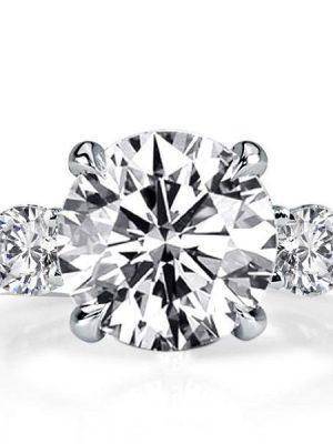 White Sapphire Three Stone Engagement Ring - 925 Sterling Silver