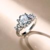 White Sapphire Three Stone Engagement Ring - 925 Sterling Silver