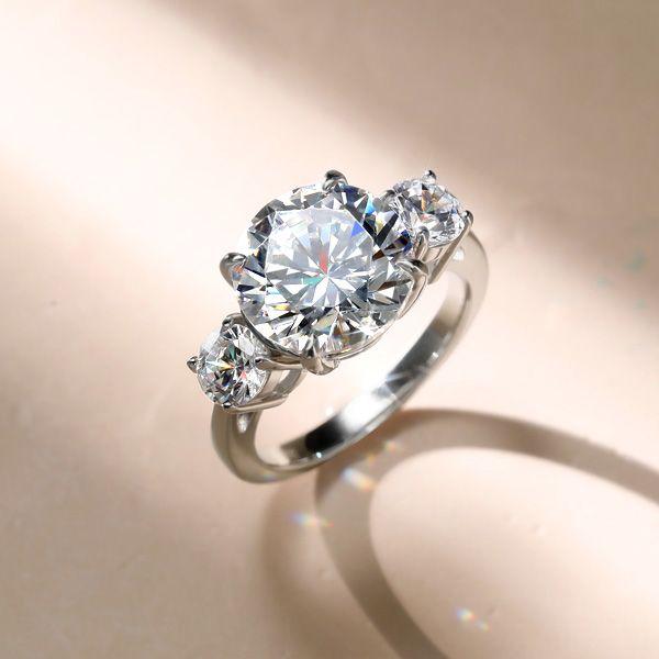 White Sapphire Three Stone Engagement Ring - 925 Sterling Silver