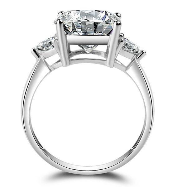 White Sapphire Three Stone Engagement Ring - 925 Sterling Silver