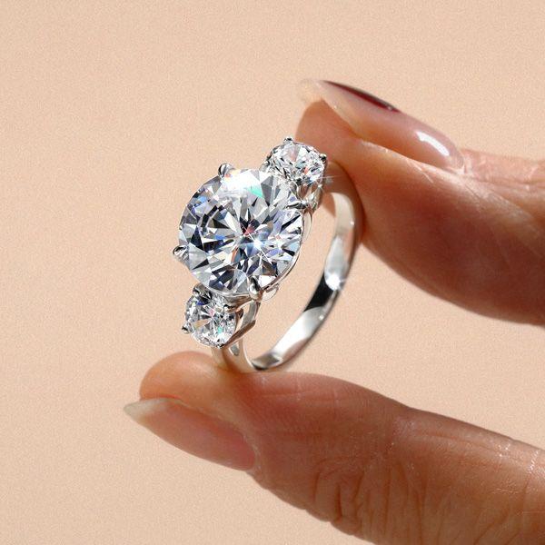 White Sapphire Three Stone Engagement Ring - 925 Sterling Silver