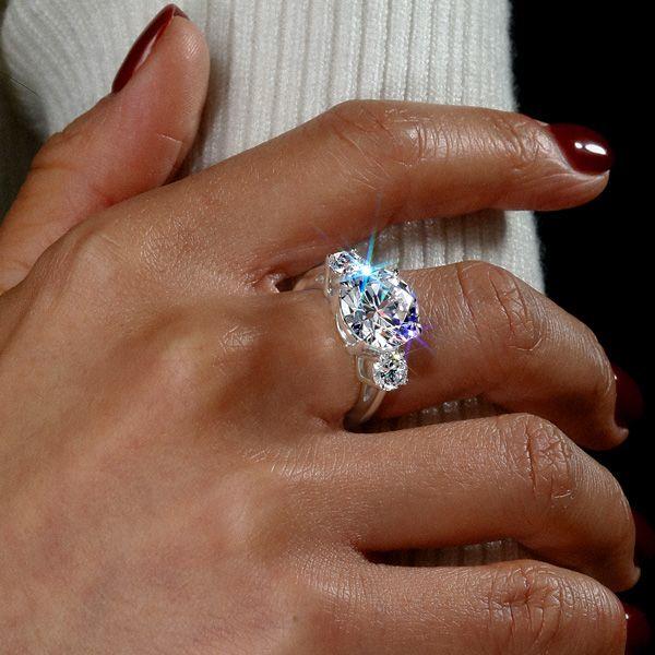 White Sapphire Three Stone Engagement Ring - 925 Sterling Silver