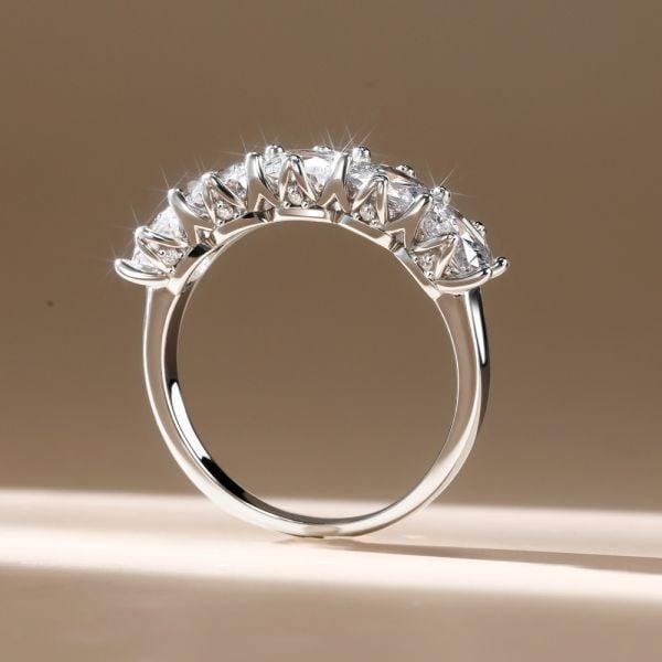 Cushion Cut Five Stone Wedding Band in 925 Sterling Silver with Rhodium Plating