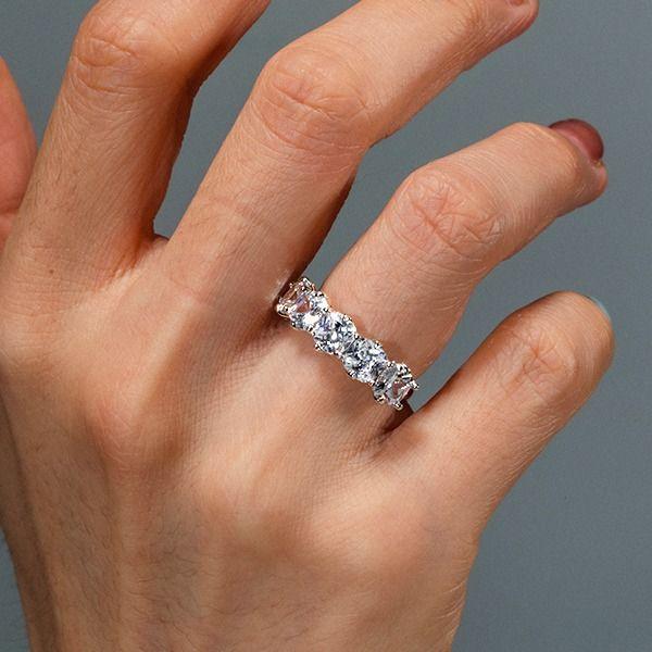 Cushion Cut Five Stone Wedding Band in 925 Sterling Silver with Rhodium Plating