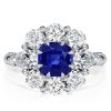 Cushion Cut Flower Engagement Ring in Rhodium Plated Sterling Silver