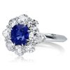 Cushion Cut Flower Engagement Ring in Rhodium Plated Sterling Silver