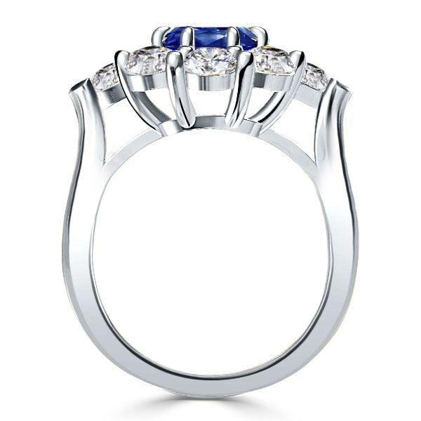Cushion Cut Flower Engagement Ring in Rhodium Plated Sterling Silver