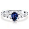 Pear Shaped Blue Sapphire 3 Stone Ring for Women in Sterling Silver