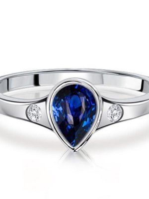 Pear Shaped Blue Sapphire 3 Stone Ring for Women in Sterling Silver