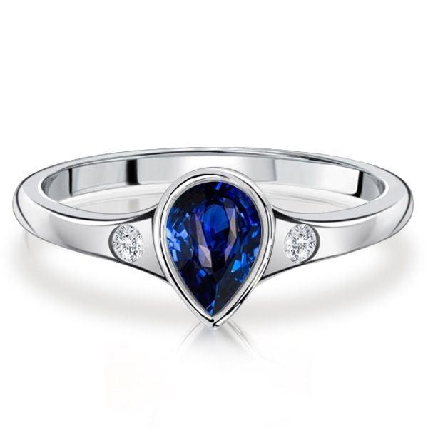 Pear Shaped Blue Sapphire 3 Stone Ring for Women in Sterling Silver