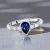 Pear Shaped Blue Sapphire 3 Stone Ring for Women in Sterling Silver