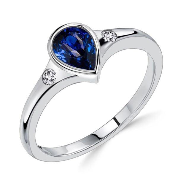 Pear Shaped Blue Sapphire 3 Stone Ring for Women in Sterling Silver