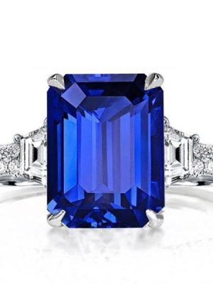 Vintage Style Emerald Cut Sterling Silver Engagement Ring