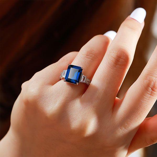 Vintage Style Emerald Cut Sterling Silver Engagement Ring