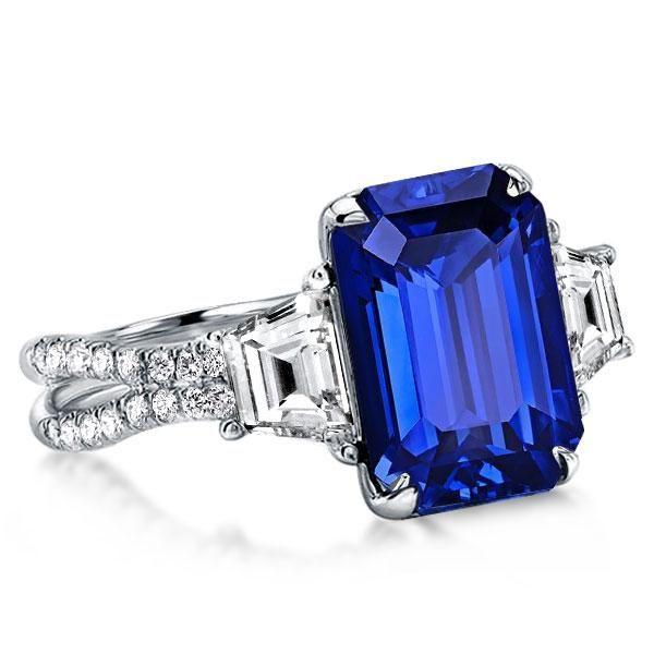 Vintage Style Emerald Cut Sterling Silver Engagement Ring