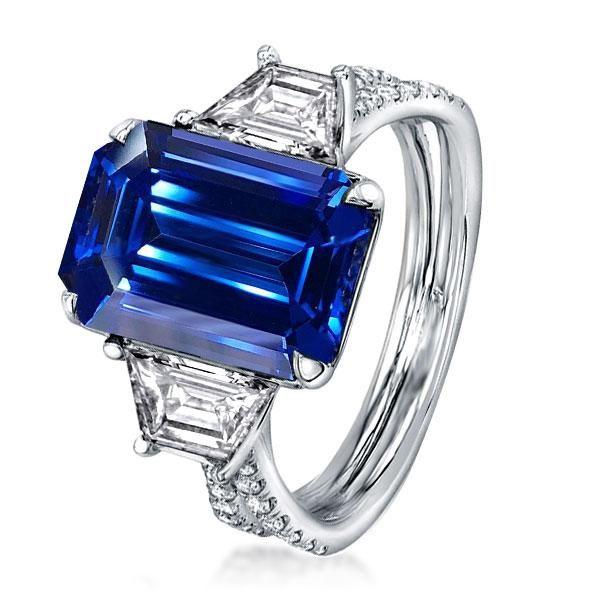 Vintage Style Emerald Cut Sterling Silver Engagement Ring