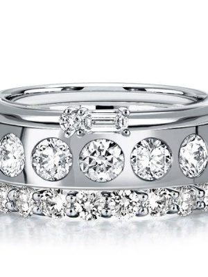Baguette & Round Cut Sterling Silver Stackable Band Ring Set - 6.06 CT. TW.