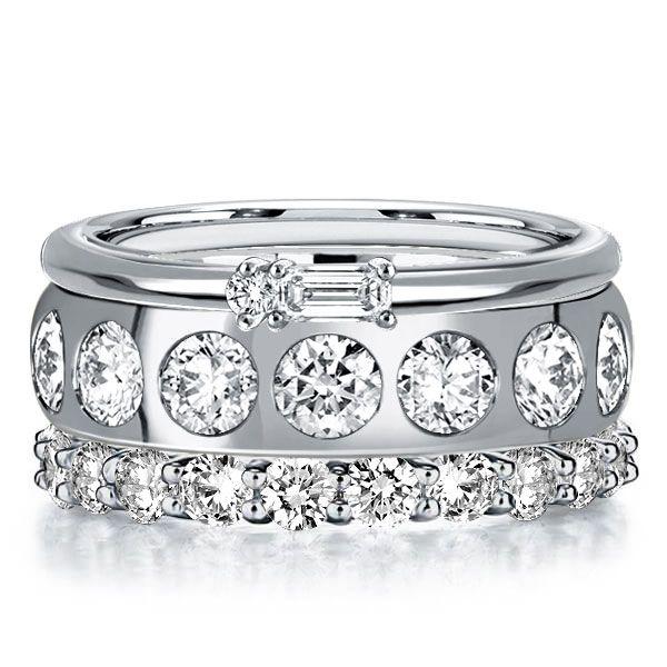 Baguette & Round Cut Sterling Silver Stackable Band Ring Set - 6.06 CT. TW.