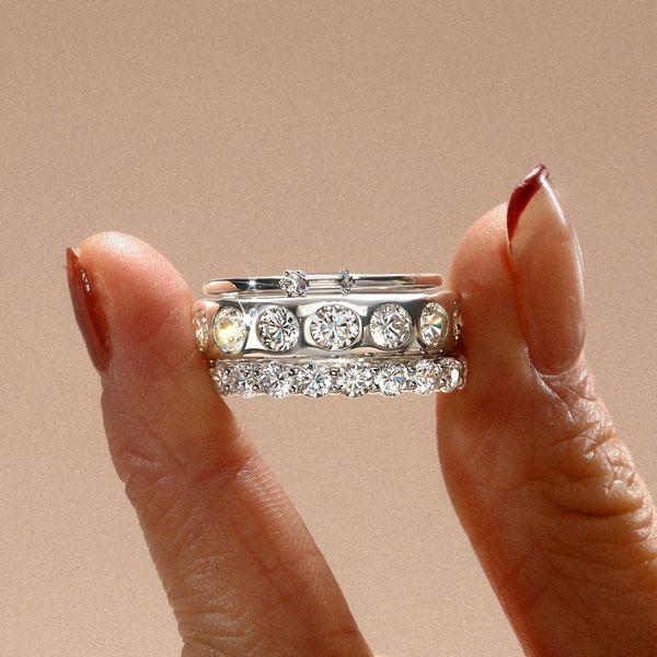 Baguette & Round Cut Sterling Silver Stackable Band Ring Set - 6.06 CT. TW.