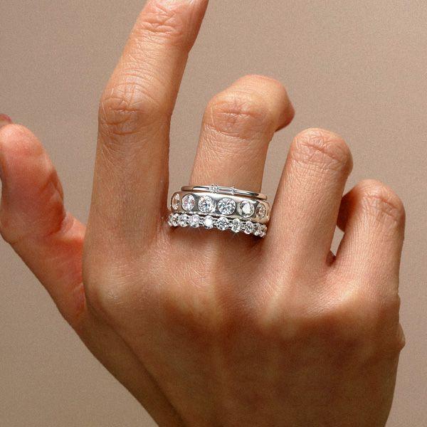Baguette & Round Cut Sterling Silver Stackable Band Ring Set - 6.06 CT. TW.