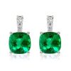 Emerald Green Cushion Cut Drop Earrings - 925 Sterling Silver