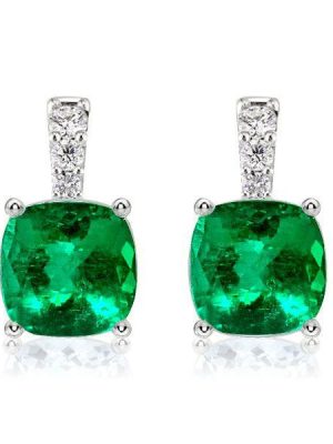 Emerald Green Cushion Cut Drop Earrings - 925 Sterling Silver
