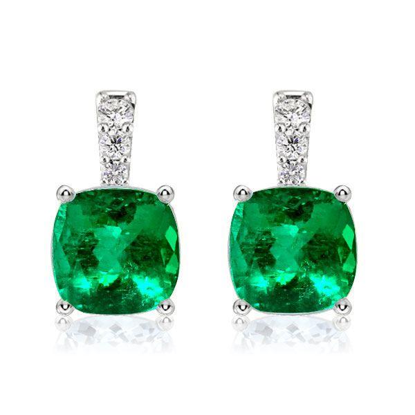 Emerald Green Cushion Cut Drop Earrings - 925 Sterling Silver