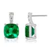 Emerald Green Cushion Cut Drop Earrings - 925 Sterling Silver