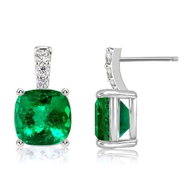 Emerald Green Cushion Cut Drop Earrings - 925 Sterling Silver