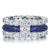Stackable Two Tone White and Blue Sapphire Band Set in Sterling Silver