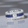 Stackable Two Tone White and Blue Sapphire Band Set in Sterling Silver