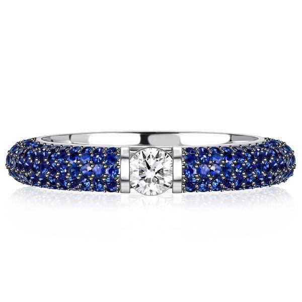 Stackable Two Tone White and Blue Sapphire Band Set in Sterling Silver