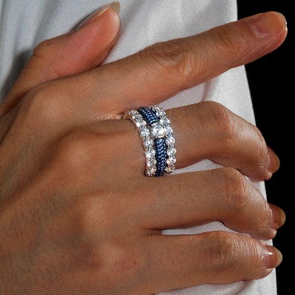 Stackable Two Tone White and Blue Sapphire Band Set in Sterling Silver
