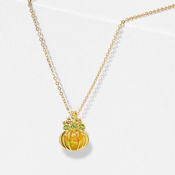Halloween Pumpkin Opal Necklace Pendant | 18K Gold Plated Sterling Silver Jewelry
