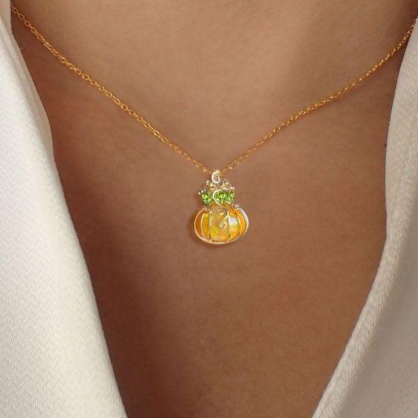 Halloween Pumpkin Opal Necklace Pendant | 18K Gold Plated Sterling Silver Jewelry