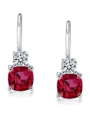 Ruby Drop Earrings for Women - Sterling Silver Cushion & Round Cut