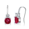 Ruby Drop Earrings for Women - Sterling Silver Cushion & Round Cut