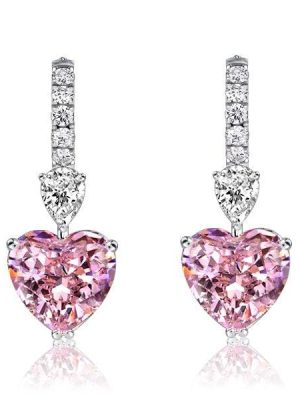 Pink Sapphire Drop Earrings for Women, Heart & Pear Cut, 7.25 CT. TW., Sterling Silver