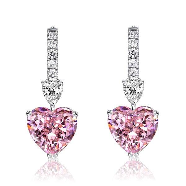 Pink Sapphire Drop Earrings for Women, Heart & Pear Cut, 7.25 CT. TW., Sterling Silver
