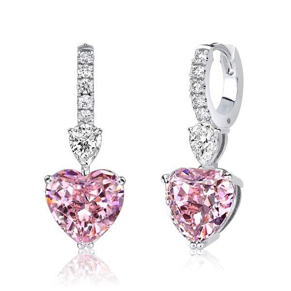 Pink Sapphire Drop Earrings for Women, Heart & Pear Cut, 7.25 CT. TW., Sterling Silver