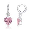 Pink Sapphire Drop Earrings for Women, Heart & Pear Cut, 7.25 CT. TW., Sterling Silver